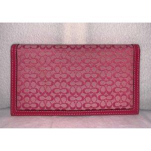 Coach Signature Canvas Leather Pink Tan Checkbook Cover Holder Wallet
